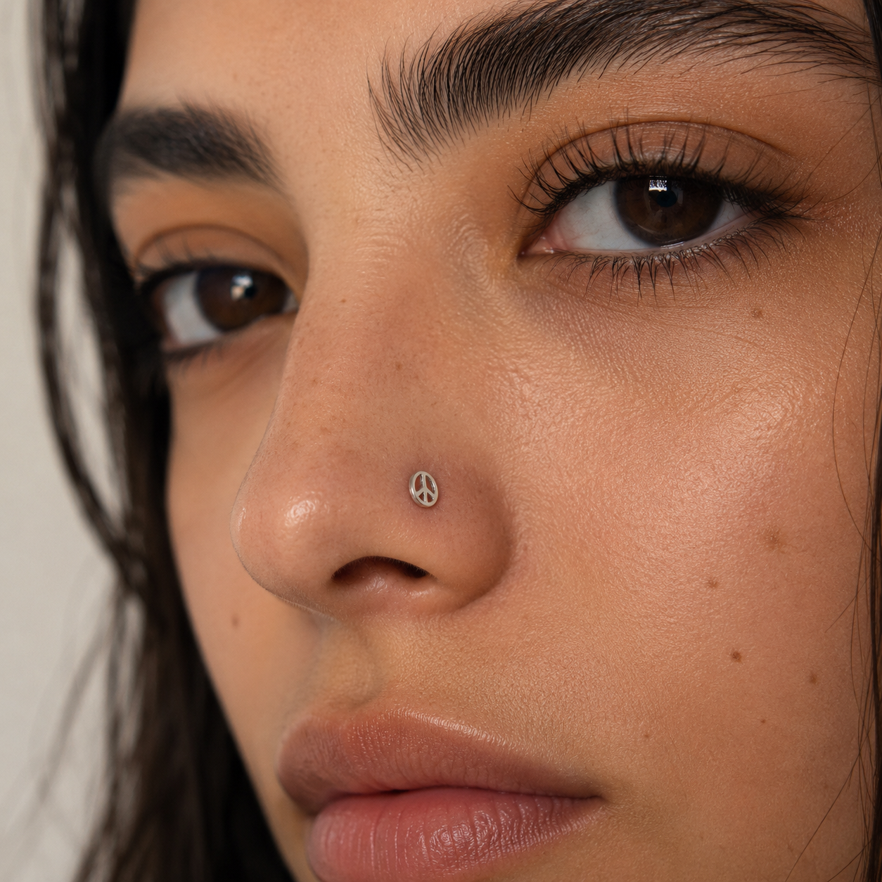 "Peace Sign" Nose Stud - Sterling Silver, L-Shape