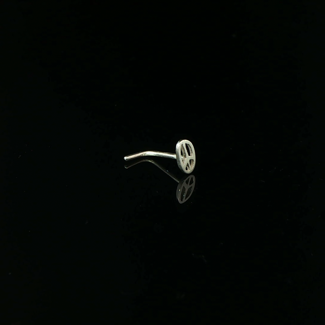 "Peace Sign" Nose Stud - Sterling Silver, L-Shape