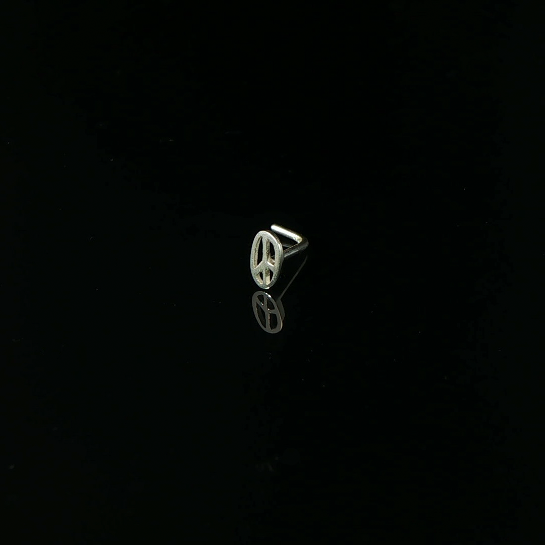 "Peace Sign" Nose Stud - Sterling Silver, L-Shape